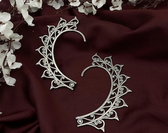 Antikes versilbertes Blatt-Ohrmanschetten-Set - Einzigartige No-Piercing-Designs von Quirky Fashions