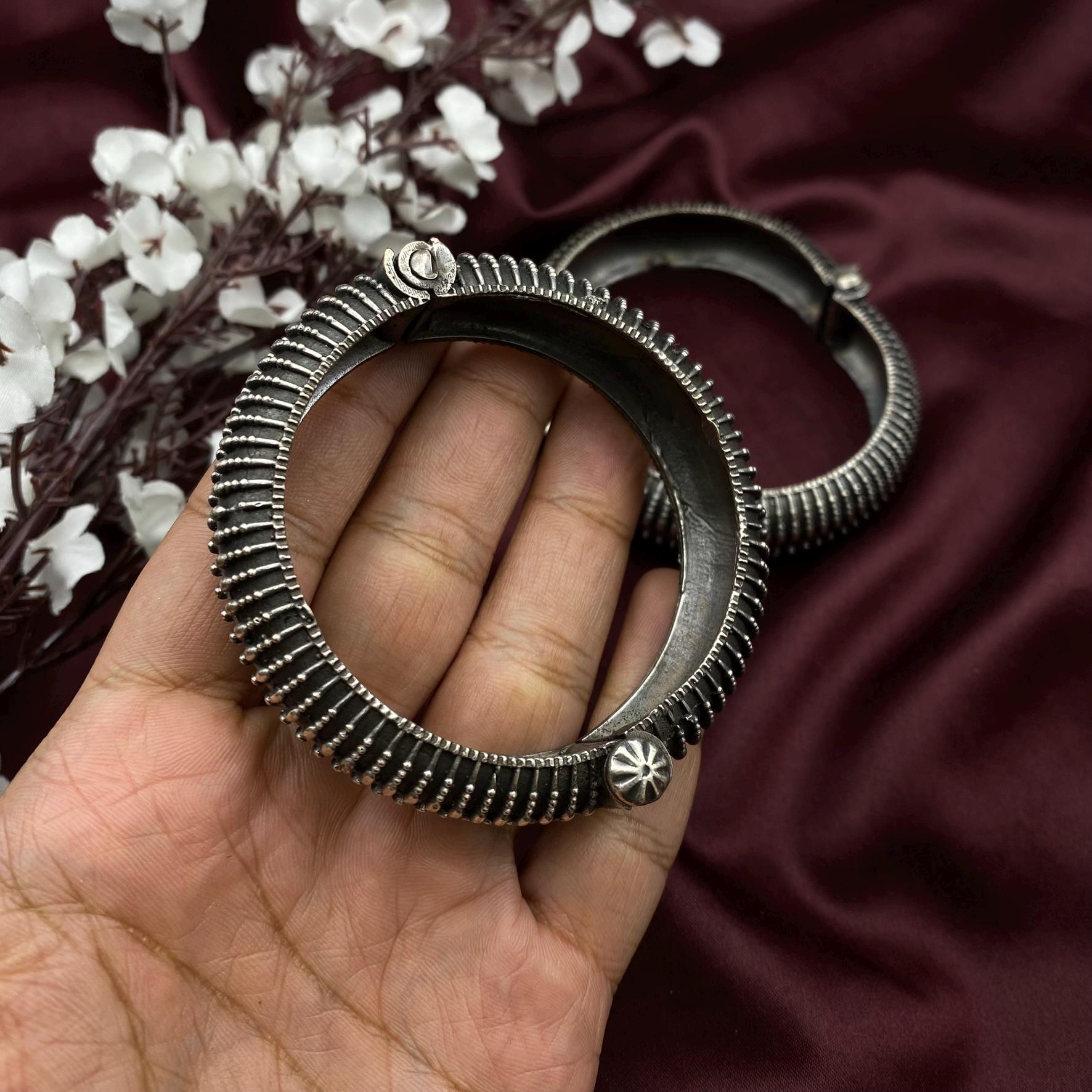 Oxidized Silver Kada Bangle Set: Indian Ethnic Tribal Jewelry - Etsy