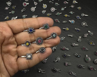 Piercing nasali in argento tedesco ossidato: set di gioielli per il naso in pietra indiana