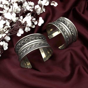 Handcrafted Hammered Silver Cuff Bangles - Statement Oxidized Metal Jewelry