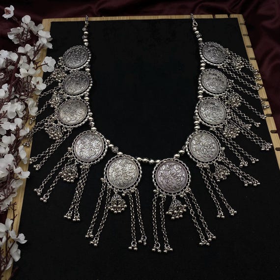 Quirky Fashions Oxidized Silver Coin Necklace – 36