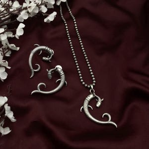 Oxidized Silver Fish Necklace | Tribal Jewelry | Mother & Baby Fish Pendant with Matching Earrings | Boho Ethnic Jewelry by Quirky Fashions