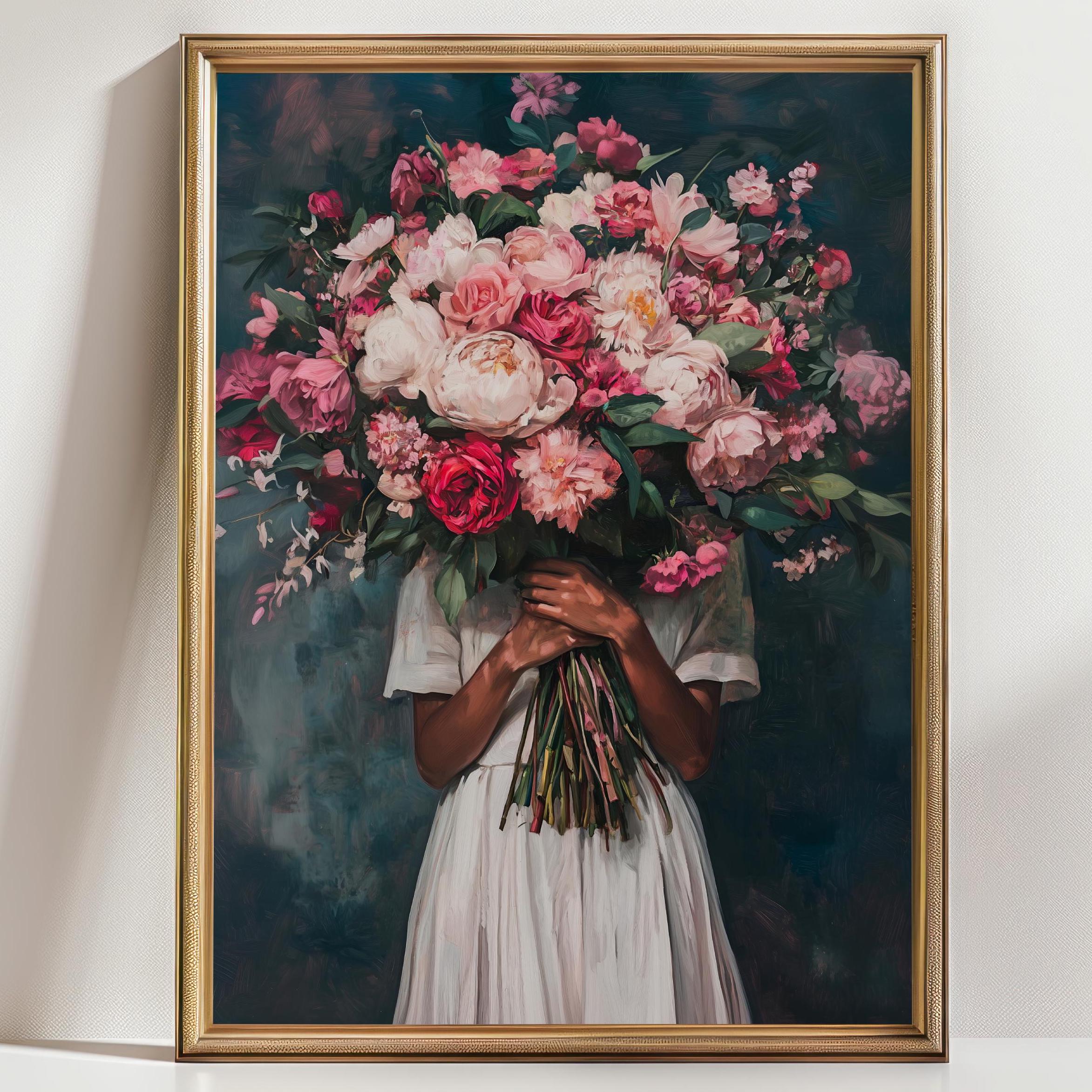 Black Woman Art and Flowers , african american art, black art, Black Girl with Flowers, Art Print, Woman Illustration, Afro floral Art