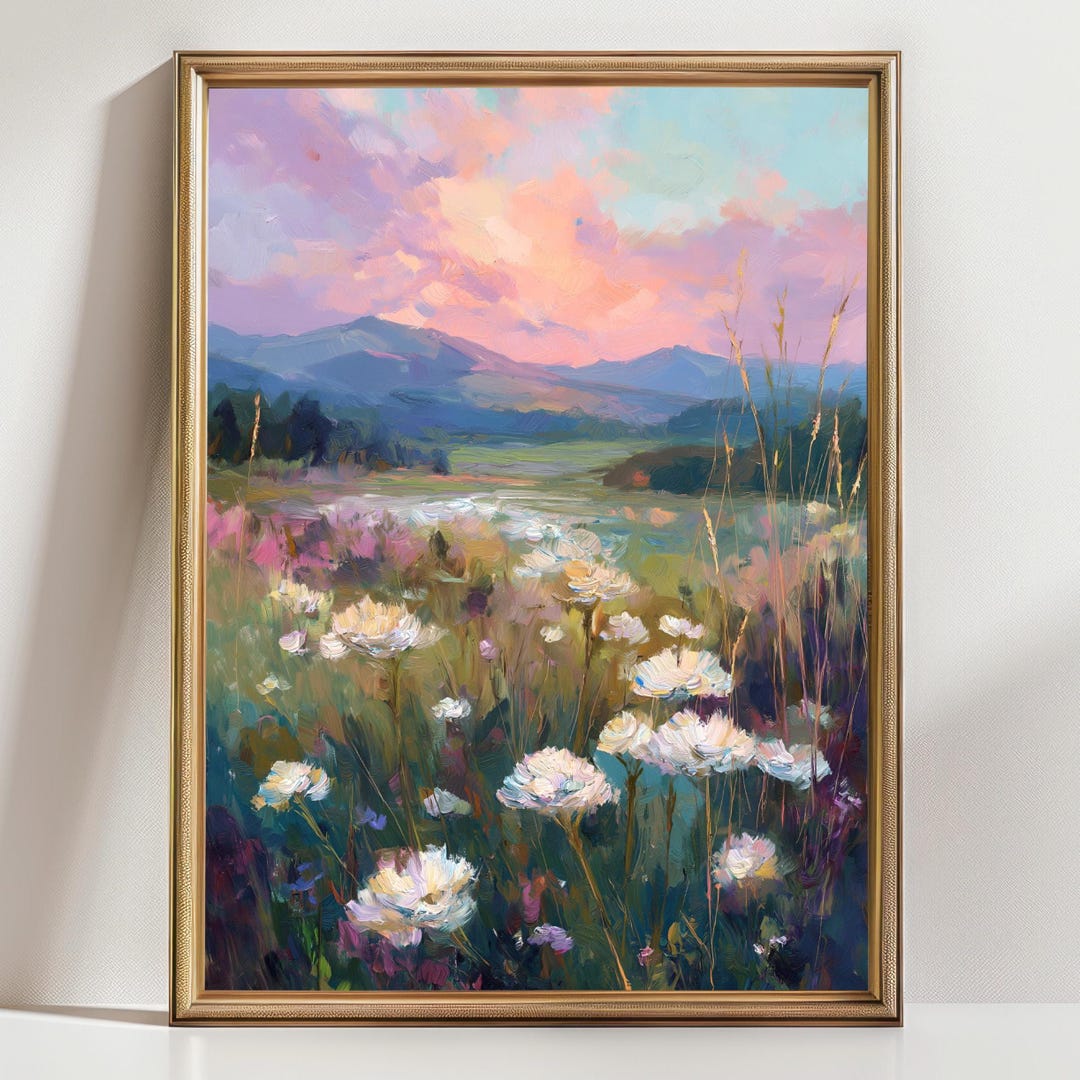 wildflower-meadow-sunset-wall-art-romantic-floral-landscape-painting