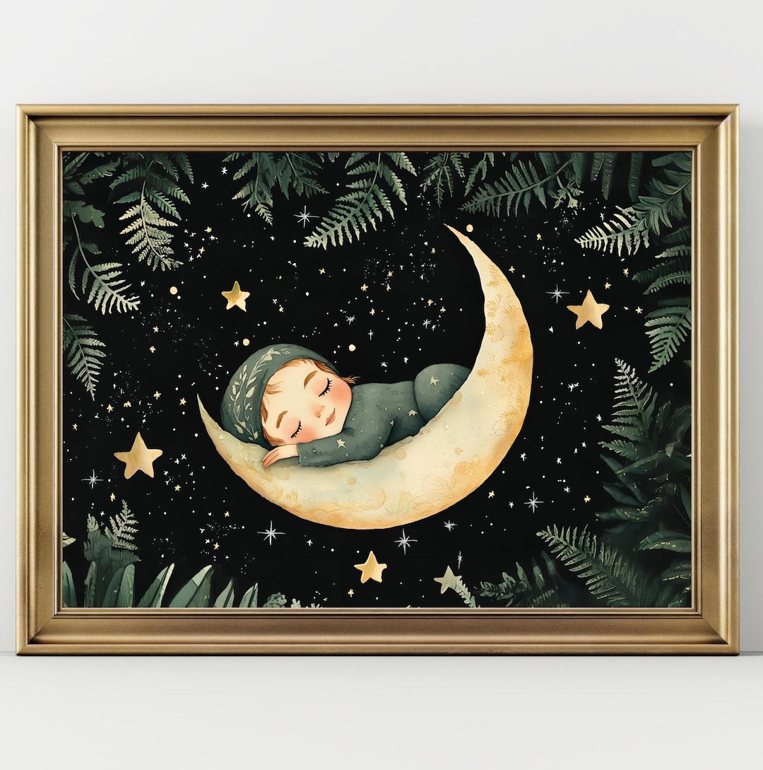 Dreamy Moon Child Art Print - Matte Horizontal Poster for Nursery, Kids