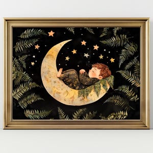Póster infantil de Luna caprichosa, arte de pared para guardería, decoración para el sueño, impresión de noche mágica, regalo para habitación infantil, arte celestial