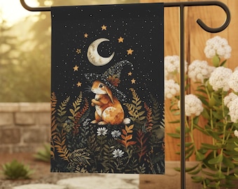 Whimsical Bunny Garden Flag - Halloween Rabbit Witch Hat Yard Decor, Moon Stars Autumn Banner, Cute Fall Outdoor Flag for Garden Lovers