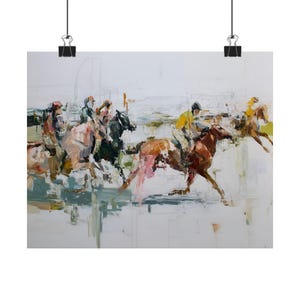 Horse Racing Art Print – Abstract Equestrian Painting, Dynamic Horse Wall Art, Modern Sports Artwork for Home or Office image 2