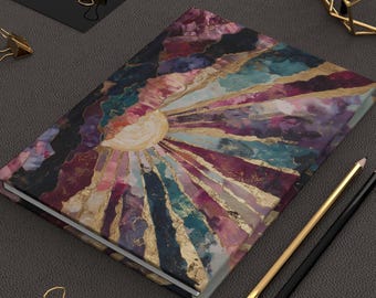 Celestial Sunburst Journal | Gold Cosmic Notebook | Galaxy Inspired Diary | Mystical Boho Stationery