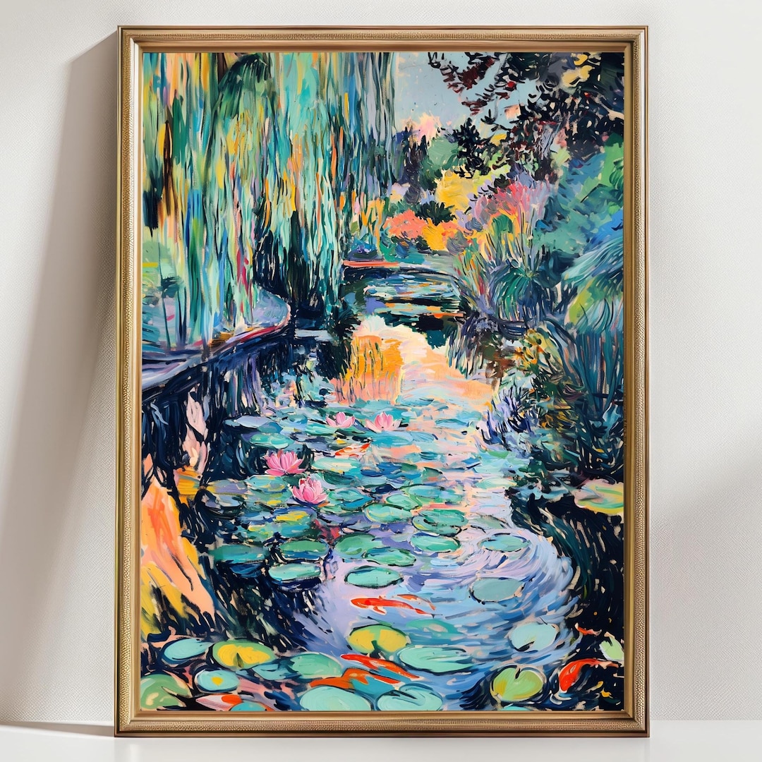 Water Lily Pond Wall Art Print, Impressionist Inspired Landscape ...