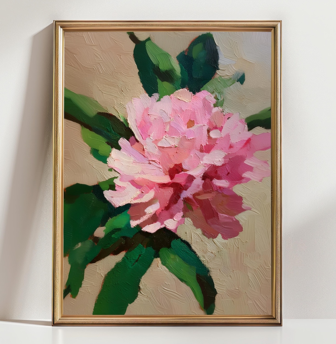 Pink Peony Flower Wall Art Print, Impressionist Floral Painting ...