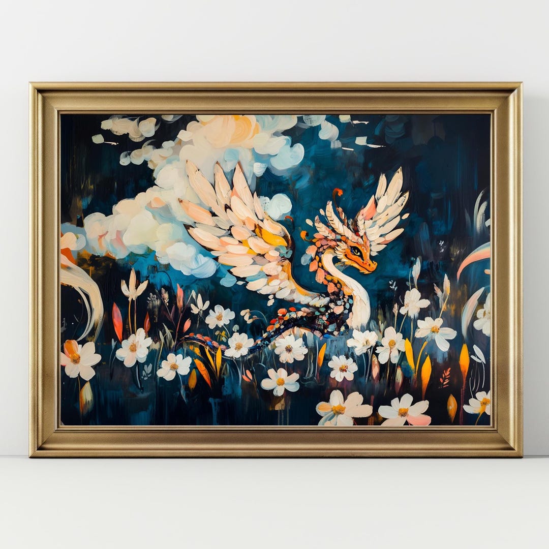 Fantasy Dragon Art Print – Majestic Winged Serpent Painting, Mythical ...
