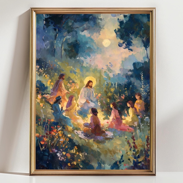 Jesus Teaching Wall Art Print | Christian Religious Painting | Spiritual Faith-Based Home Decor | Biblical Inspirational Artwork