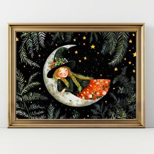 Póster infantil de luna caprichosa: arte infantil de ensueño, decoración de brujas, arte mural mágico, decoración astral para el hogar, regalos encantados, impresiones bohemias
