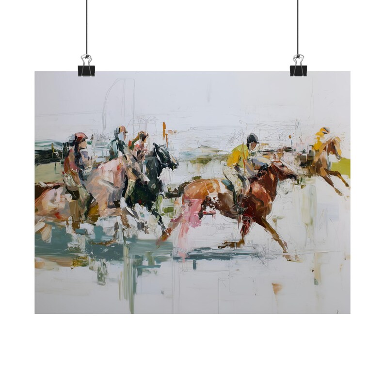 Horse Racing Art Print – Abstract Equestrian Painting, Dynamic Horse Wall Art, Modern Sports Artwork for Home or Office image 7