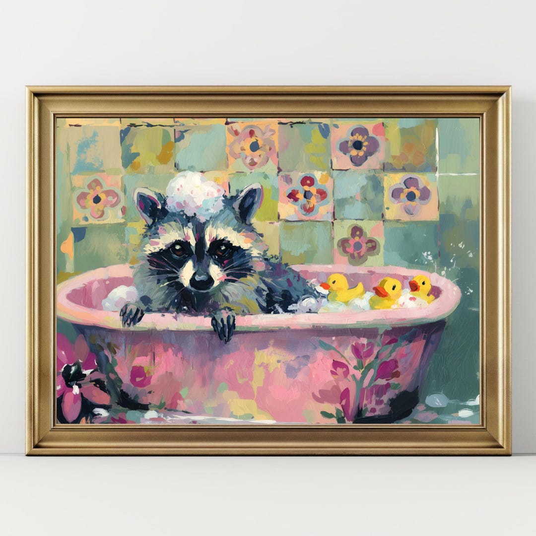 Raccoon in Bathtub Art Print – Whimsical Animal Wall Art, Funny ...