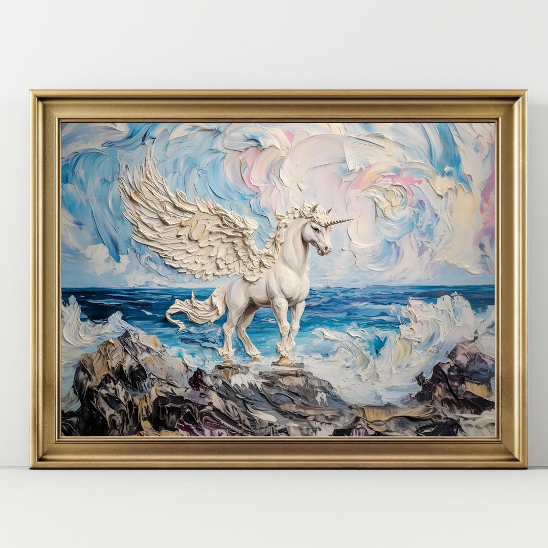 Alicorn Winged Unicorn Wall Art | Fantasy Ocean Cliff Print | Mystical ...