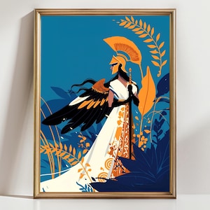 Athena Wall Art Print – Black Woman Greek Goddess Illustration, Warrior Goddess Decor, Mythology Poster, Afrocentric Feminine Art