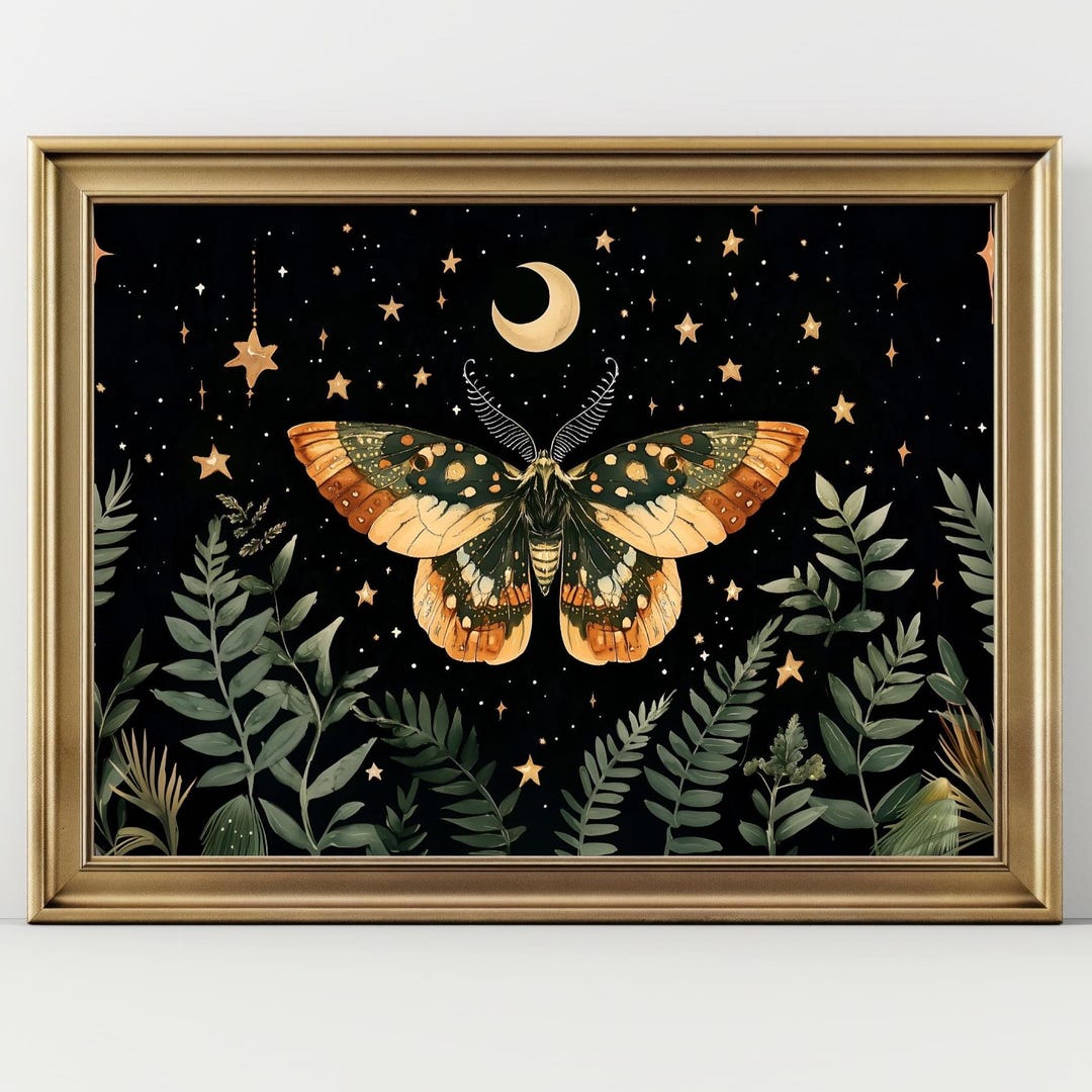 Mystical Moth and Moon Art Print – Dark Botanical Wall Decor, Celestial ...