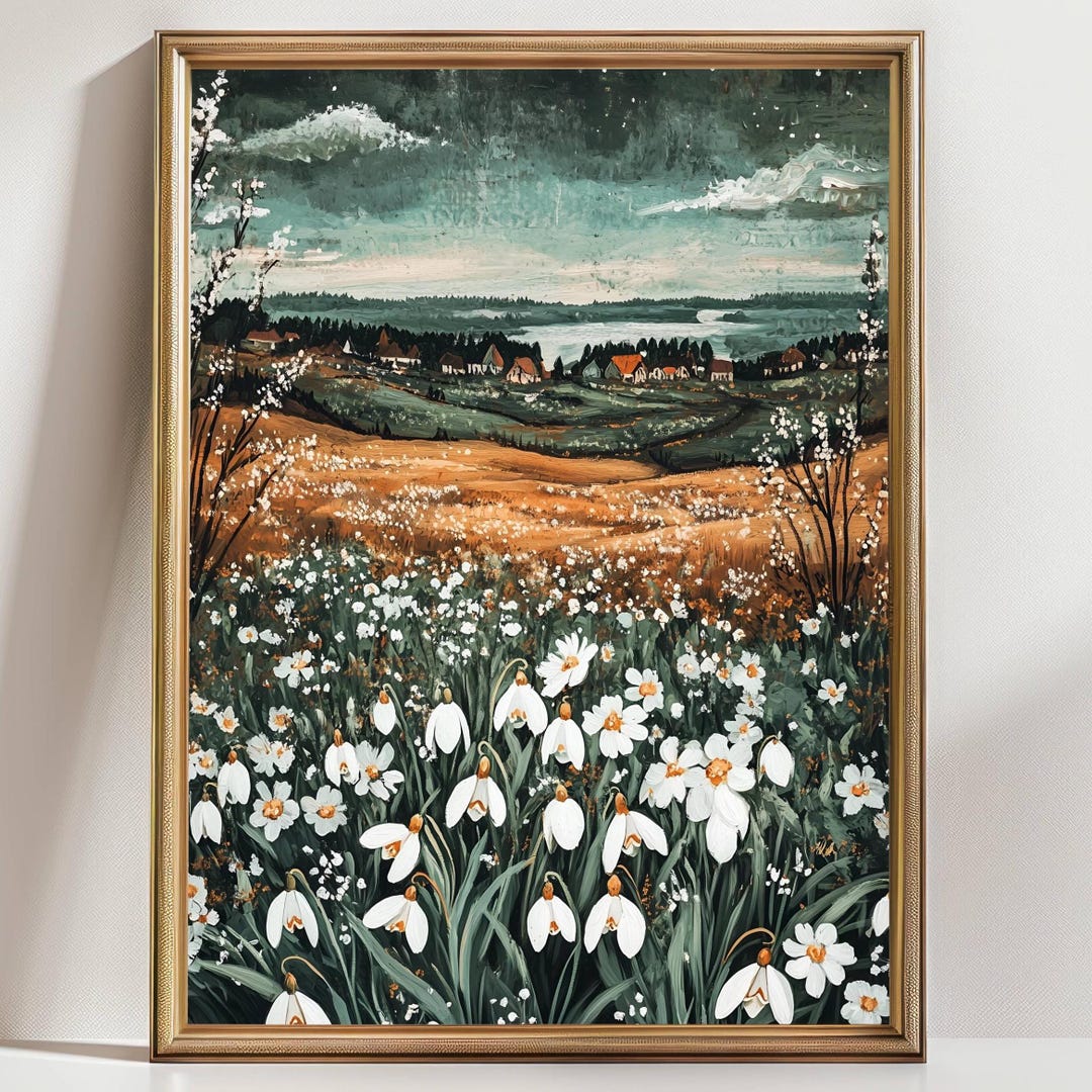 Countryside Spring Flowers Wall Art – Snowdrop Wildflower Meadow Print ...