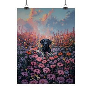 Floral Labrador Dog Portrait Poster, Black Lab Wall Art, Floral Decor, Dog Lover Gift, Home Decor, Animal Print image 7