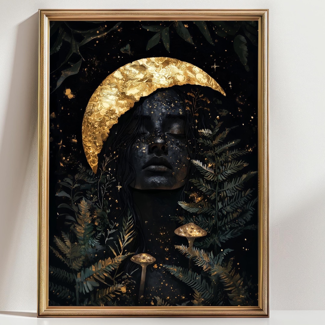 Mystical Moon Goddess Art Print – Enchanted Forest Celestial Wall Decor ...