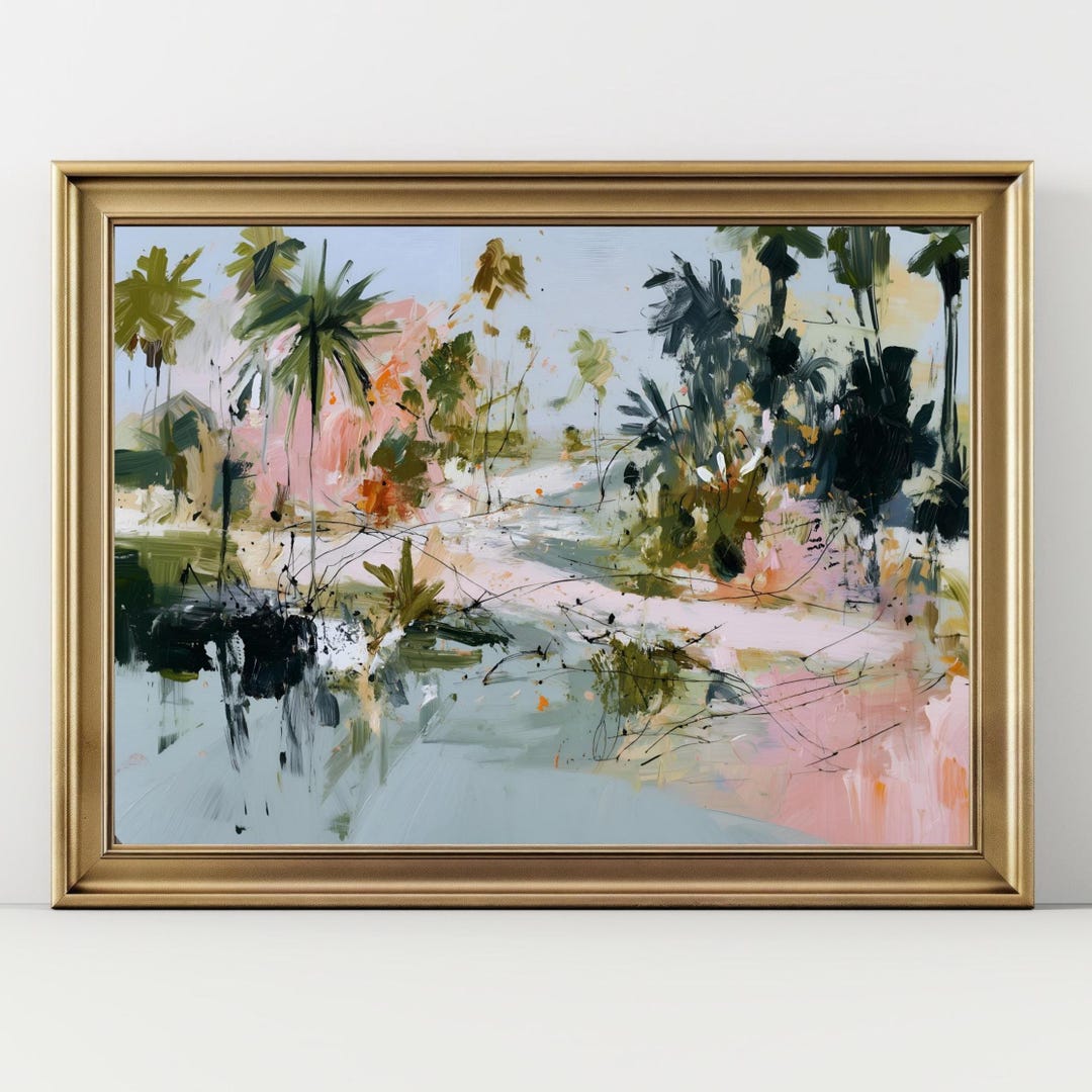 Tropical Abstract Landscape Art Print – Modern Palm Tree Painting ...