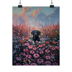 Floral Labrador Dog Portrait Poster, Black Lab Wall Art, Floral Decor, Dog Lover Gift, Home Decor, Animal Print image 2