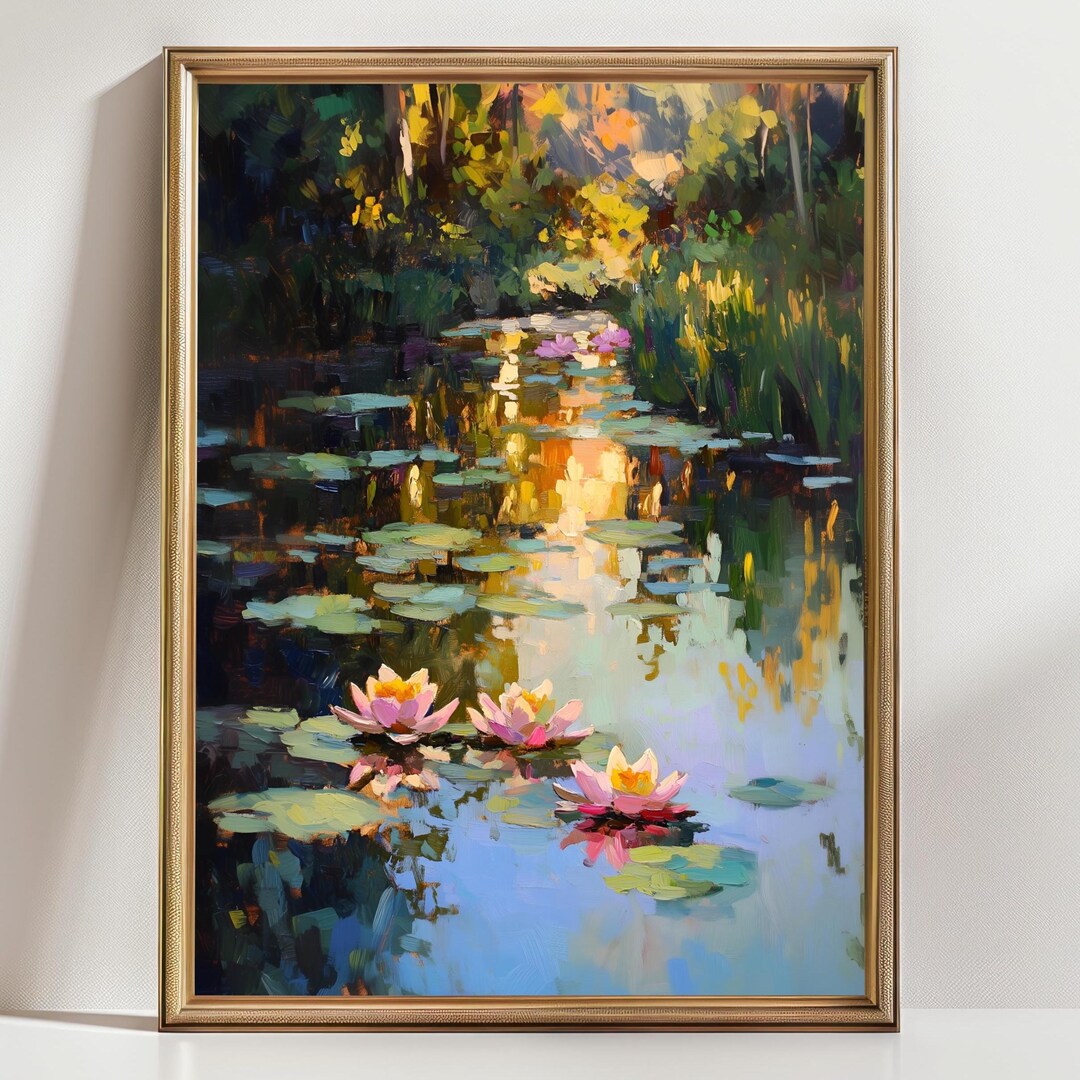Water Lily Pond Art Print • Peaceful Nature Painting • Impressionist ...
