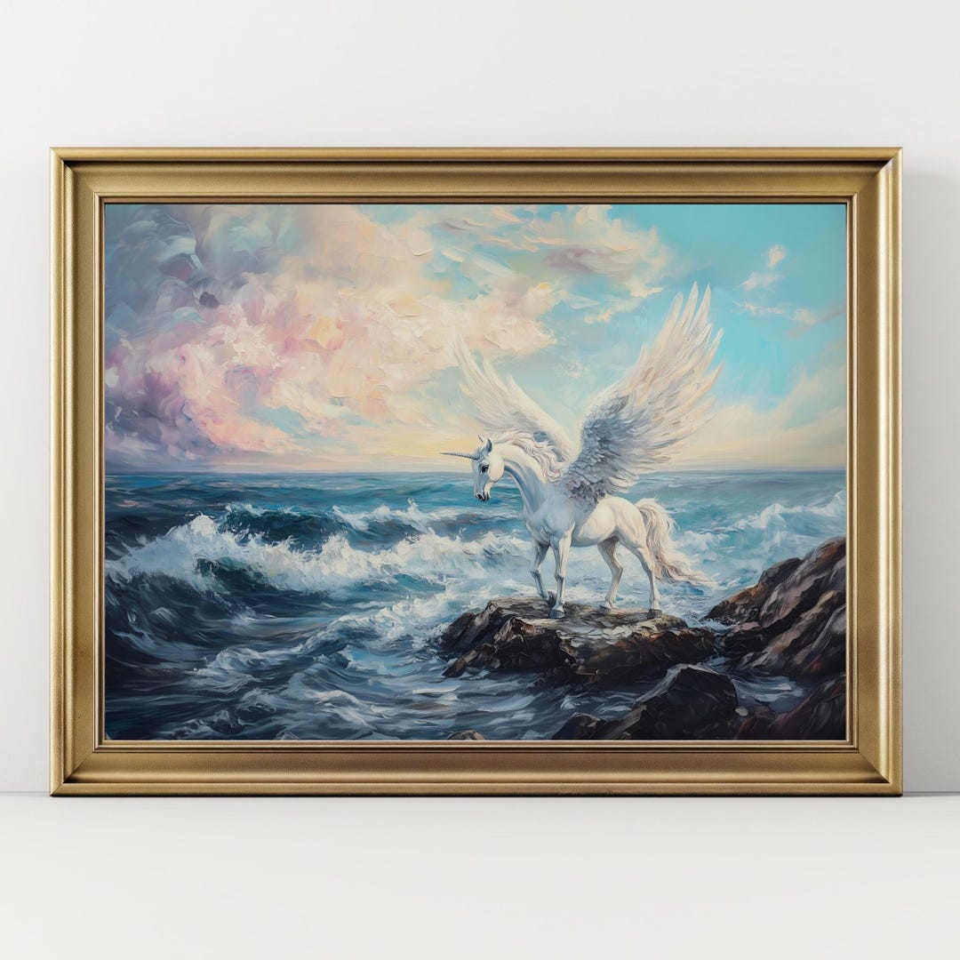 Pegasus Unicorn Ocean Wall Art – Fantasy Winged Horse Print, Mythical ...