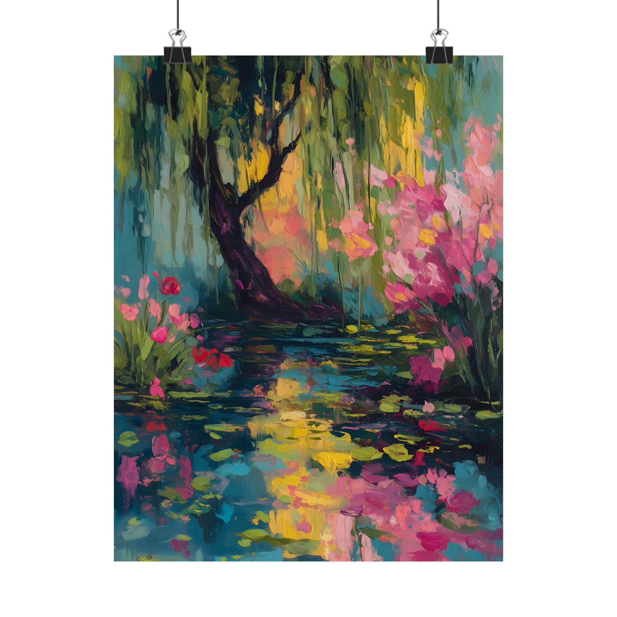 Colorful Willow Tree Wall Art – Abstract Nature Landscape Painting ...