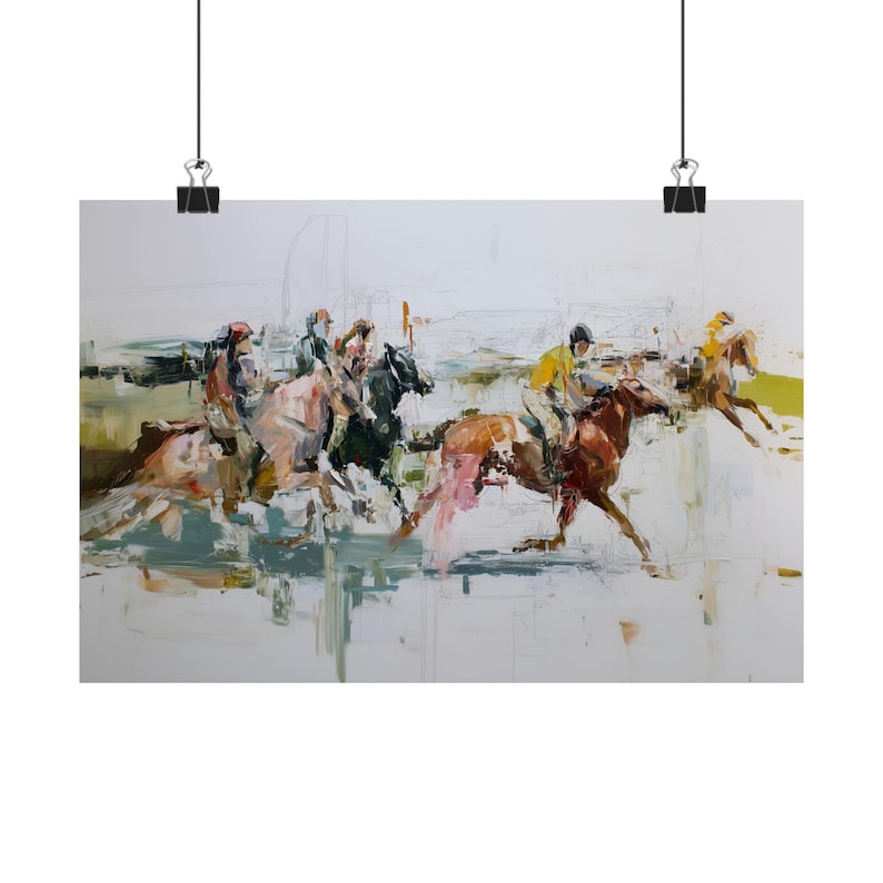 Horse Racing Art Print – Abstract Equestrian Painting, Dynamic Horse Wall Art, Modern Sports Artwork for Home or Office image 6