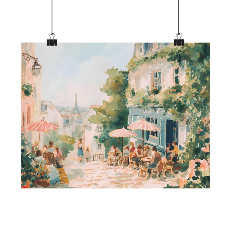 Paris Street Café Art Print – Romantic French Cityscape Painting, Vintage Paris Wall Art Impressionist Travel Decor Montmartre Scene Artwork image 7
