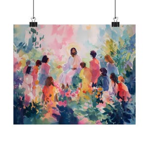 Jesus Teaching Art Print - Colorful Garden Sermon Scene - Uplifting Christian Wall Decor for Faith & Home image 5