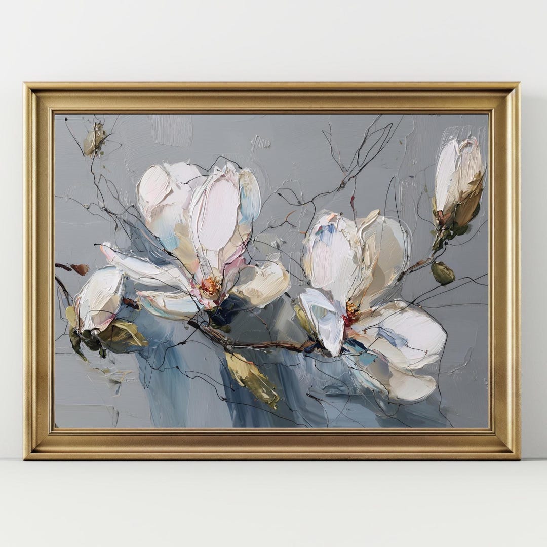 White Magnolia Flowers Wall Art, Soft Botanical Print, Cottagecore ...