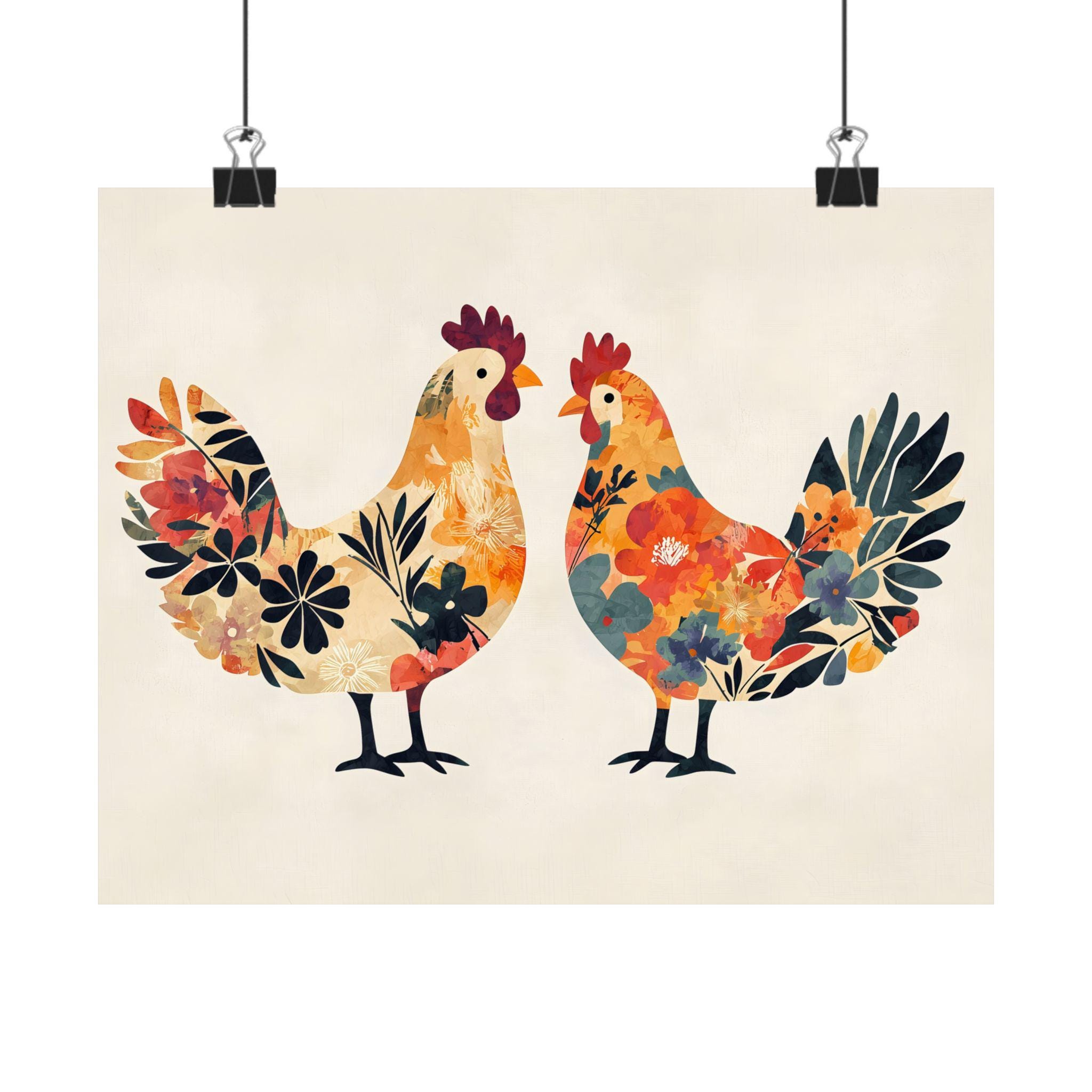 Charming Floral Chicken Posters - Rustic Home Decor, Kitchen Wall Art ...