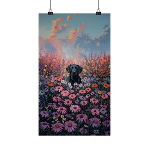 Floral Labrador Dog Portrait Poster, Black Lab Wall Art, Floral Decor, Dog Lover Gift, Home Decor, Animal Print image 8