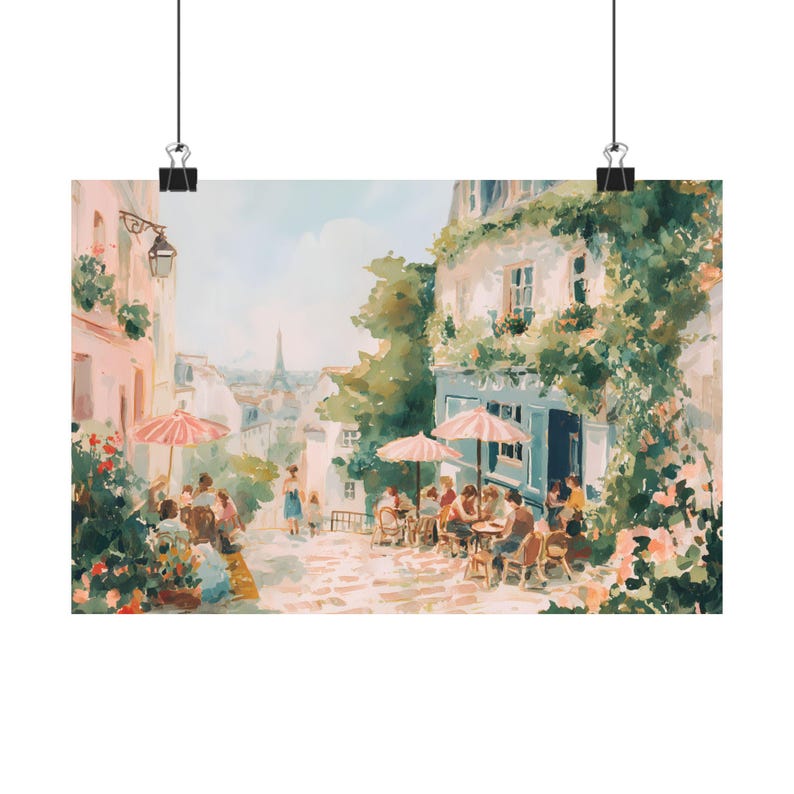 Paris Street Café Art Print – Romantic French Cityscape Painting, Vintage Paris Wall Art Impressionist Travel Decor Montmartre Scene Artwork image 6
