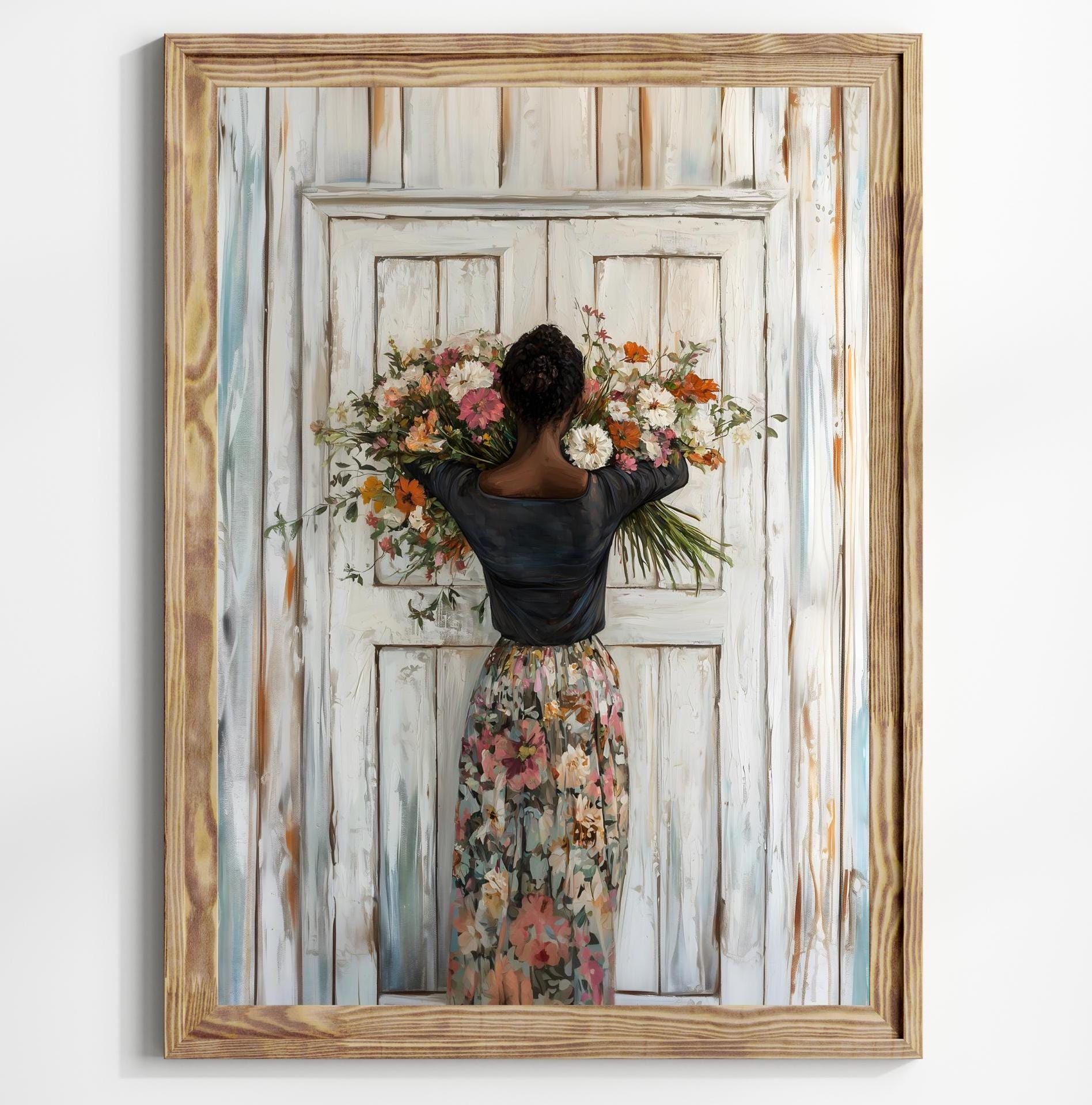 Black Woman Art and Flowers, african american art, black art, Black Girl with Flowers, Art Print, Woman Illustration, Afro floral Art