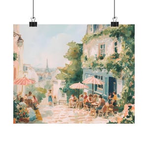 Paris Street Café Art Print – Romantic French Cityscape Painting, Vintage Paris Wall Art Impressionist Travel Decor Montmartre Scene Artwork image 5