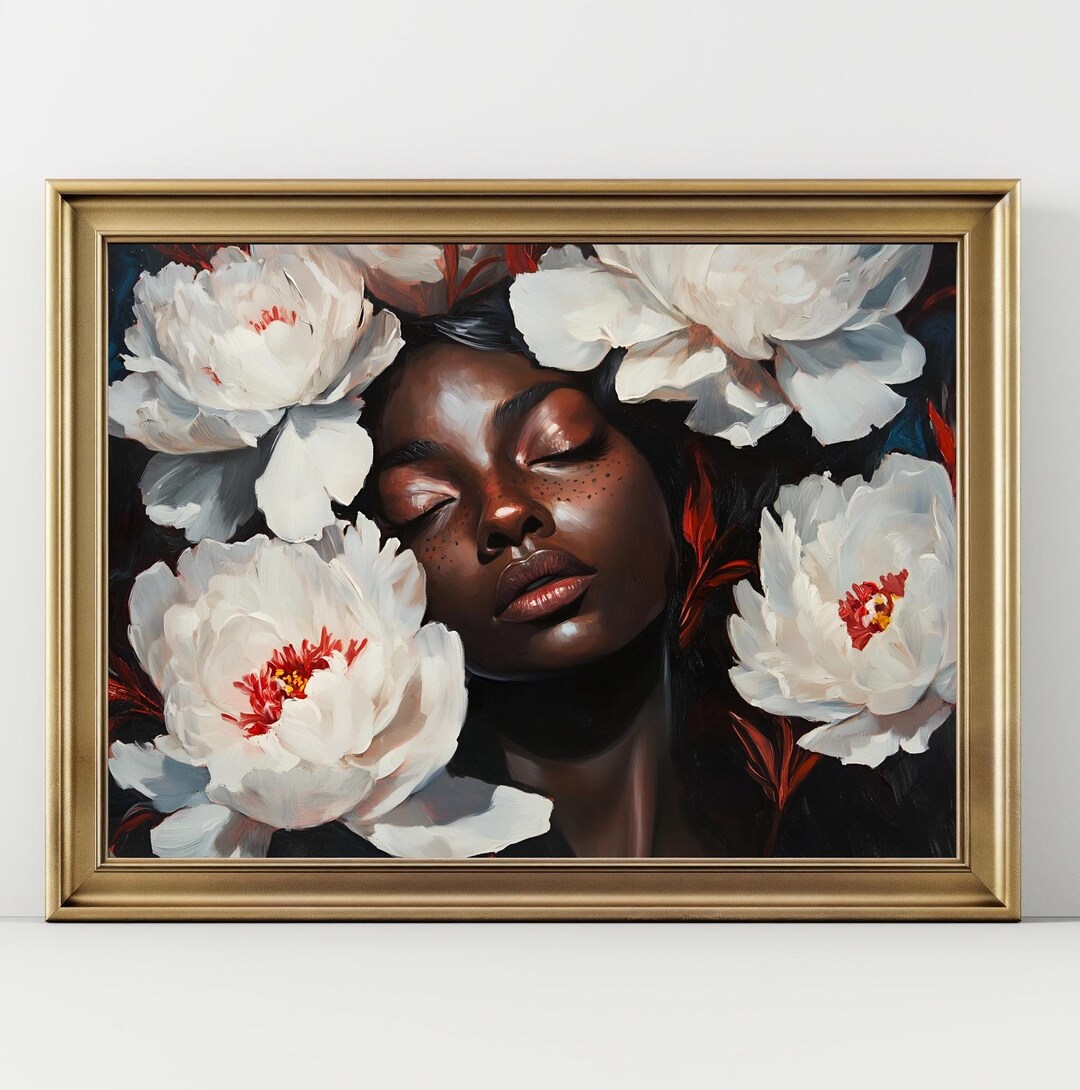 Empowering Black Girl Wall Art Print, Floral African American Portrait ...