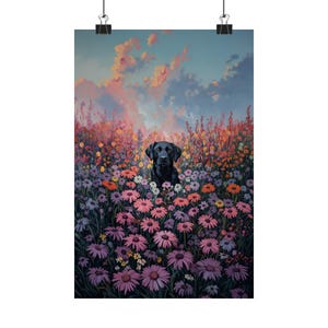Floral Labrador Dog Portrait Poster, Black Lab Wall Art, Floral Decor, Dog Lover Gift, Home Decor, Animal Print image 5