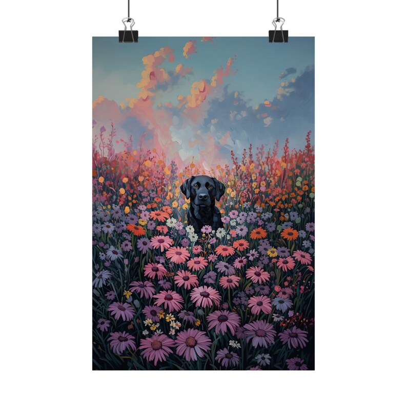 Floral Labrador Dog Portrait Poster, Black Lab Wall Art, Floral Decor, Dog Lover Gift, Home Decor, Animal Print image 5