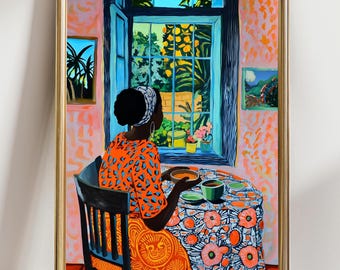 Three Black Girls Painting, African American Folk Art Portrait