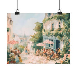 Paris Street Café Art Print – Romantic French Cityscape Painting, Vintage Paris Wall Art Impressionist Travel Decor Montmartre Scene Artwork image 2