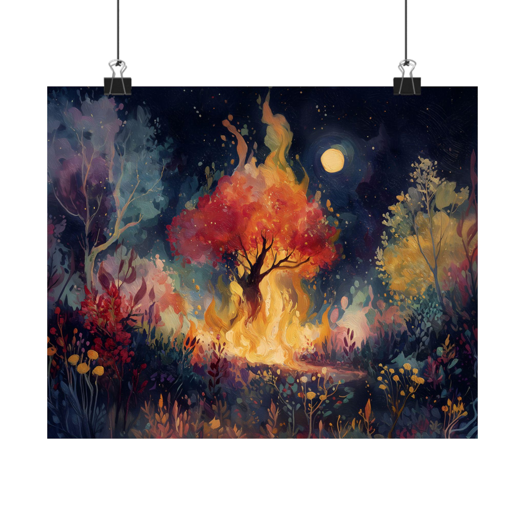 Burning Bush Wall Art, Biblical Moses Burning Bush Painting
