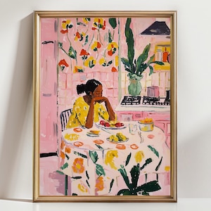 Black Woman Kitchen Wall Art Print, Colorful Everyday Life Painting, Modern Feminine Home Decor