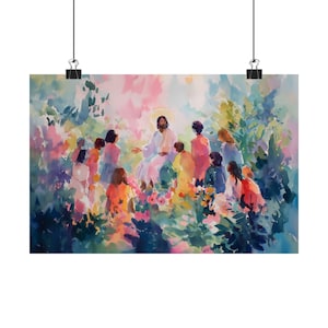 Jesus Teaching Art Print - Colorful Garden Sermon Scene - Uplifting Christian Wall Decor for Faith & Home image 6