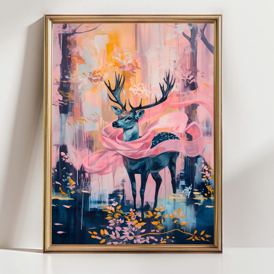 Enchanted Deer Art Print | Forest Stag Wall Art | Mystical Woodland ...