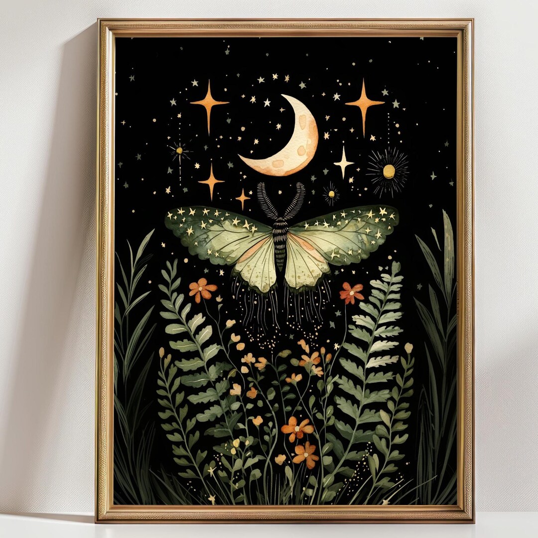 Luna Moth Art Print: Celestial Moon and Stars Illustration - Etsy
